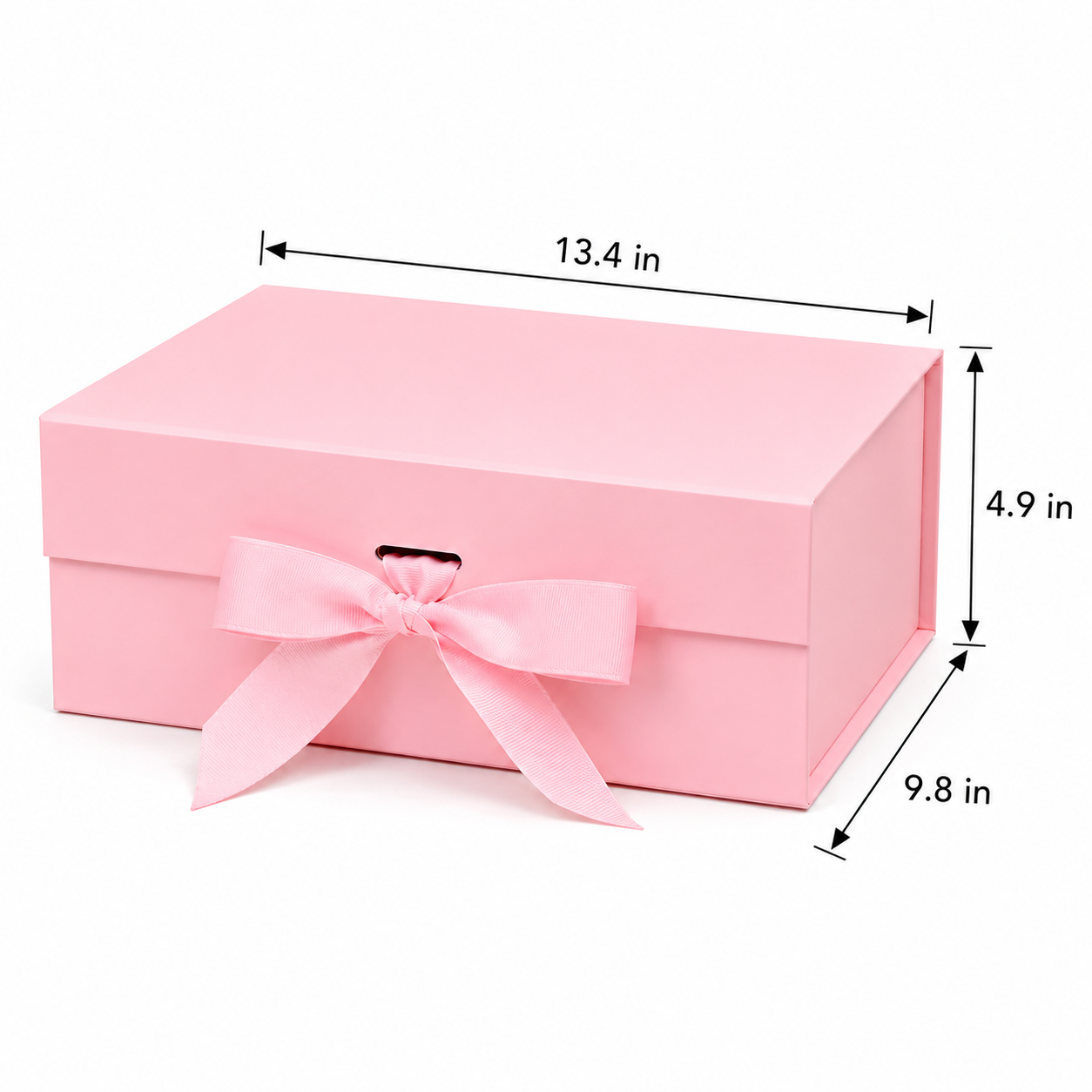 Foldable Rigid Ribbon Tie Gift Box, Pink – 13.4 × 9.8 × 4.9 in | Pack of 10 | SKU 6368