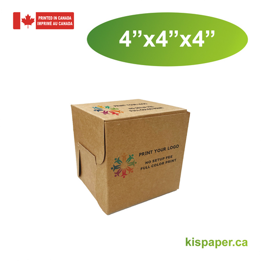 4" x 4" x 4" - Custom Kraft Bakery Boxes - Carton of 100 - KIS PAPER - 5332; Full Color Custom Print, Printed in Canada; $0.70/pc