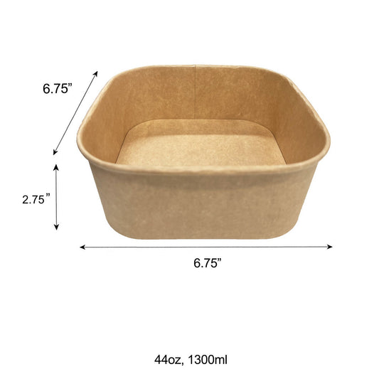 KIS-FC1300S | 44oz, 1300ml Kraft Paper Square Containers Base; From $0.35/pc