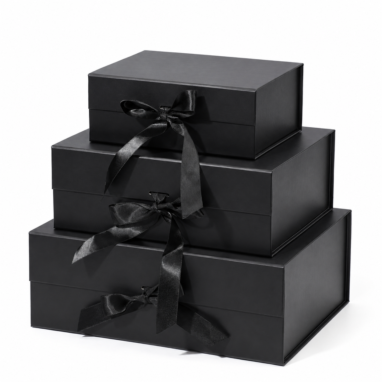 Foldable Rigid Ribbon Tie Gift Box, Black – 8.7 × 6.7 × 3.3 in | Pack of 10 | SKU 6358