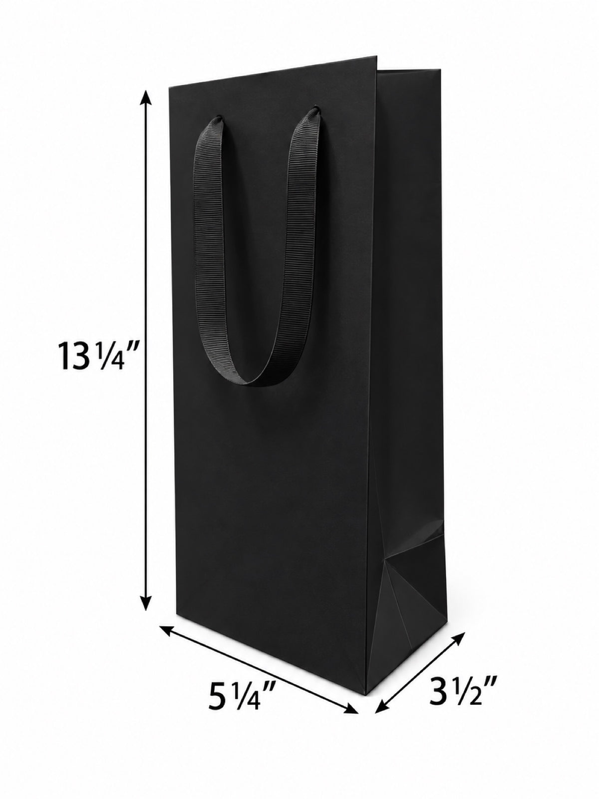 Euro Tote Laminated Black Paper Wine Bag 5.3"x3.25"x13" with Black Ribbon Handles, 150 pcs/Case – SKU#6265