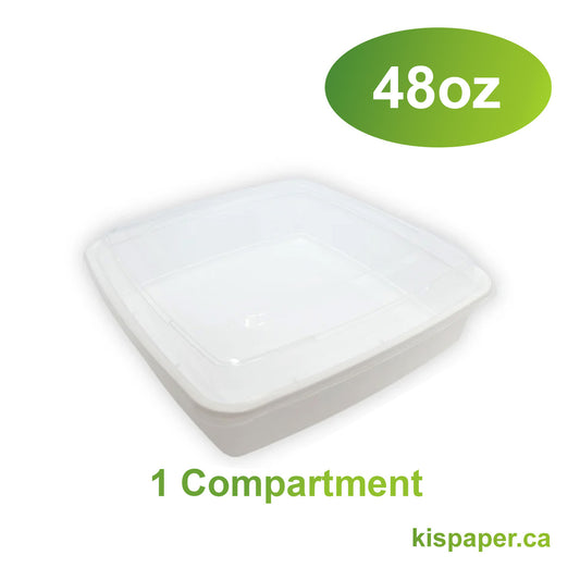 48oz - 9" x 9" PP Rectangle Container Combo Set White - Carton of 100 - KIS PAPER - 5158; $0.49/set