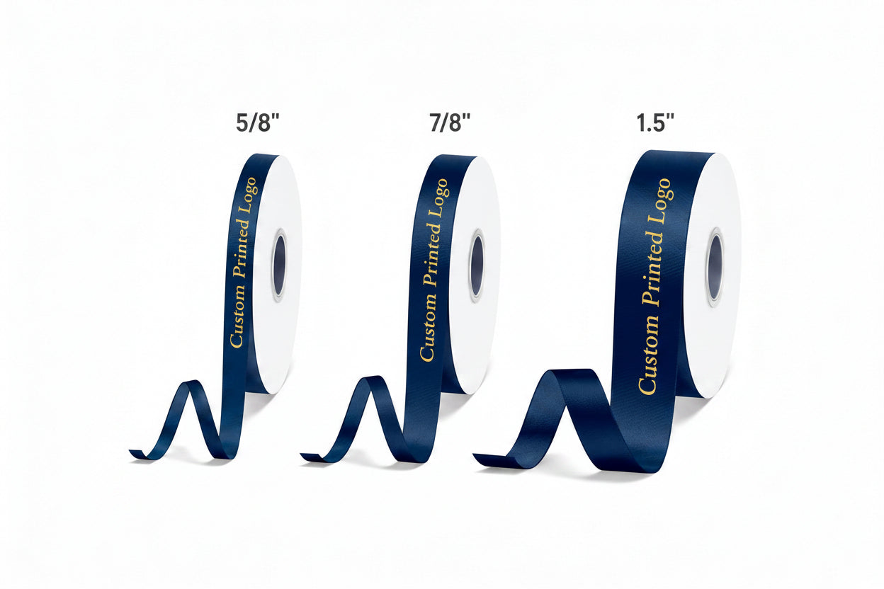 Custom Print Navy Solid Single-Face Satin Ribbon – 3 Sizes (⅝″, ⅞″, 1½″)