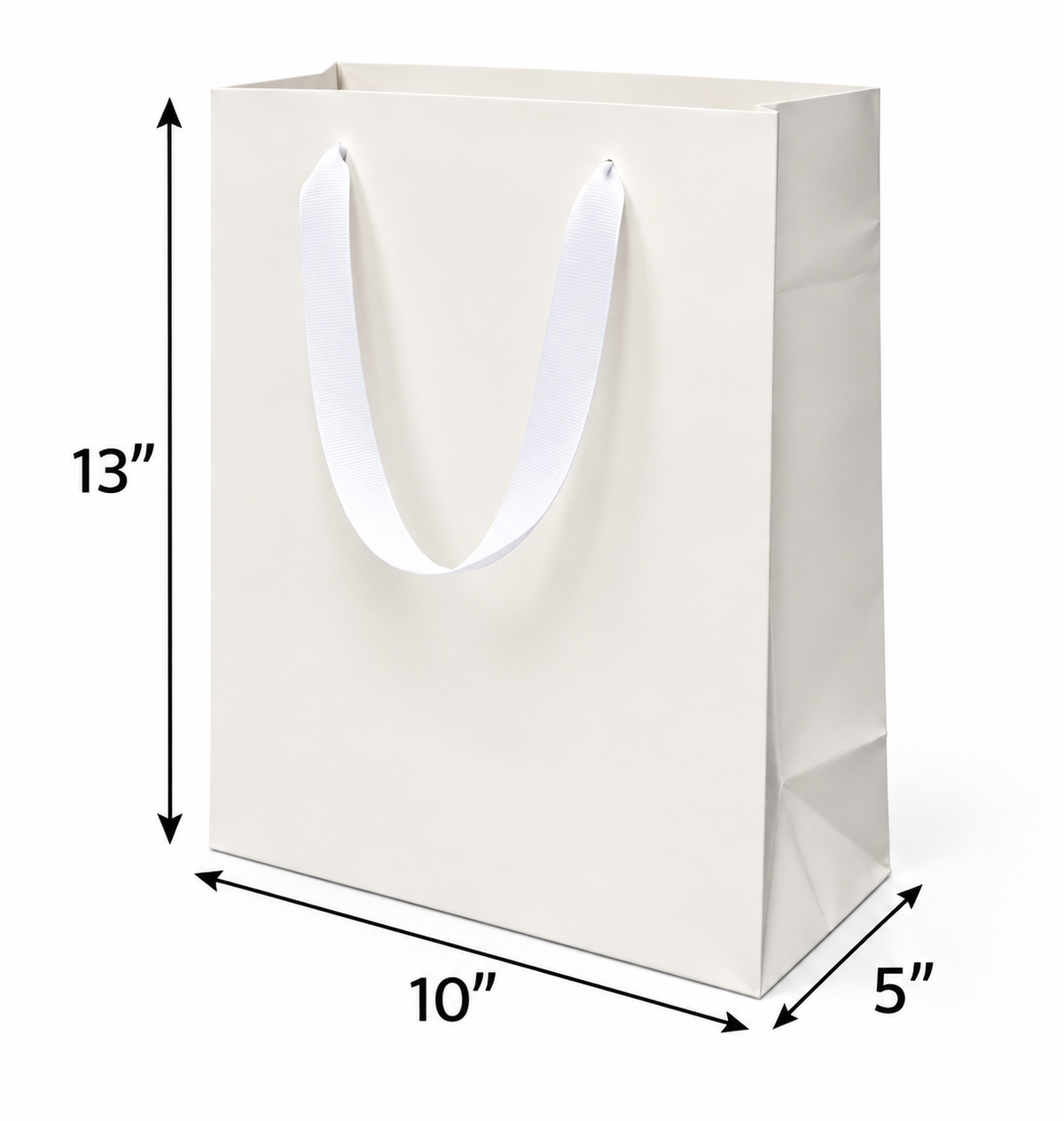 Euro Tote White  Laminated Paper Bags 10" x 5" x 13" with Ribbon/Rope Handles 150 pcs/case SKU #6660
