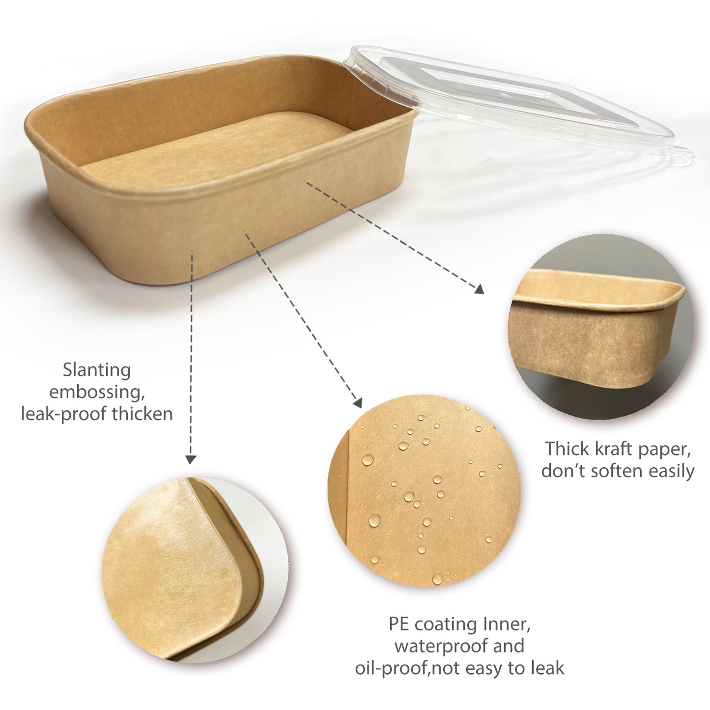 KIS-FC500 | 17oz, 500ml Kraft Paper Rectangle Containers Base; From $0.18/pc