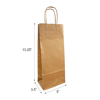 Wine Kraft Paper Bags 5 x 3.5 x 13.25 inches with Twist Handles