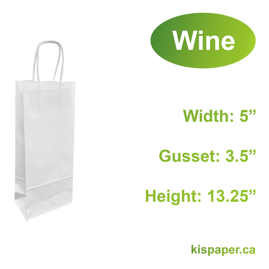 5313W | 250pcs Wine 5x3.5x13.25 inches White Paper Bags Twisted Handles; $0.35/pc