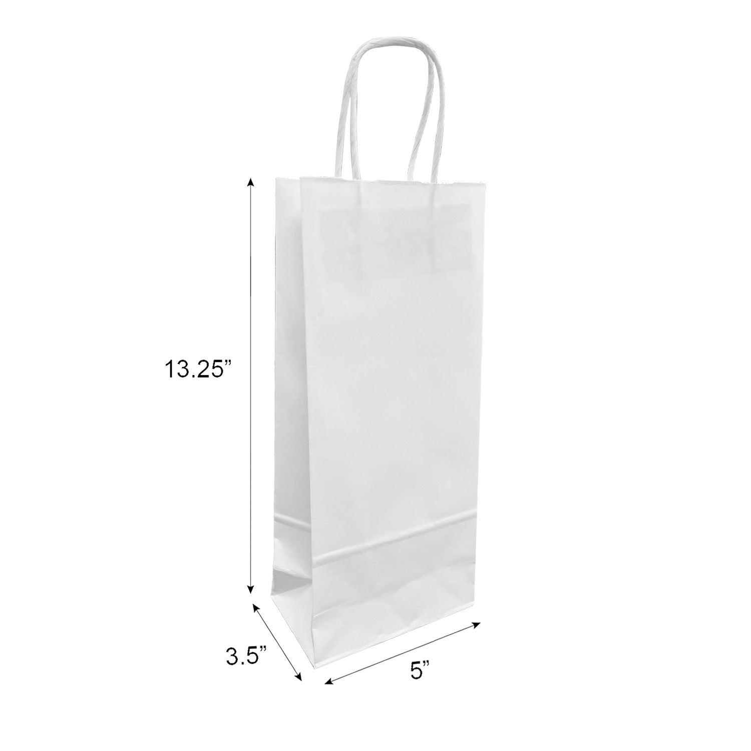250 Pcs, Wine, 5.5x3.25x13 inches, White Kraft Paper Bags, with Twisted Handle