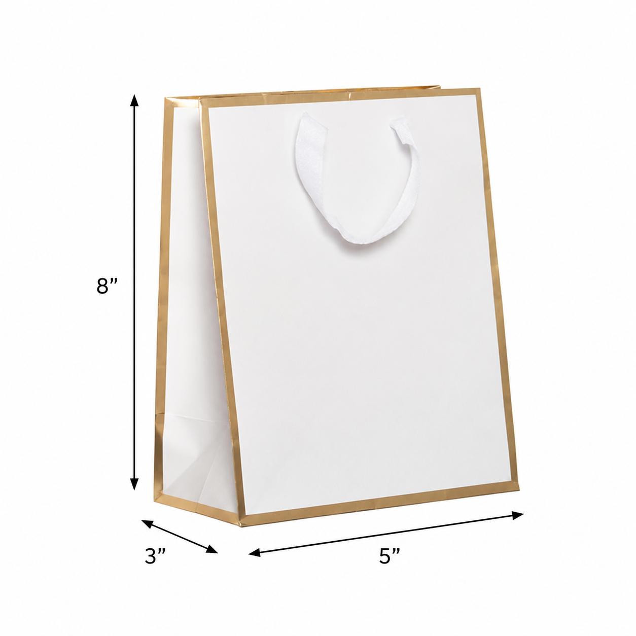Queen West Gift Paper Bags Gold Foil Edge 5 x 3 x 8 in with Twill Ribbon Handles