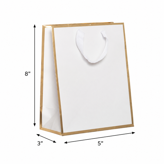 Queen West Gift Paper Bags Gold Foil Edge 5 x 3 x 8 in with Twill Ribbon Handles