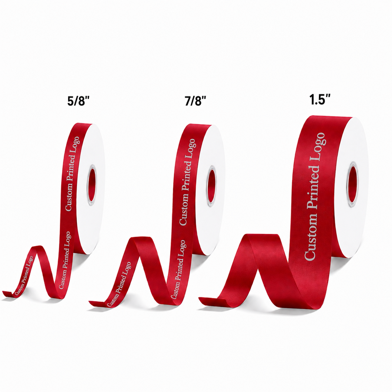 Custom Print Red Solid Single-Face Satin Ribbon – 3 Sizes (⅝″, ⅞″, 1½″)