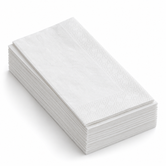 White Dinner Napkins, 15" x 16.5", 2-Ply, 1/8 Fold, 3000 pcs/case, SKU# 5794 on a white background