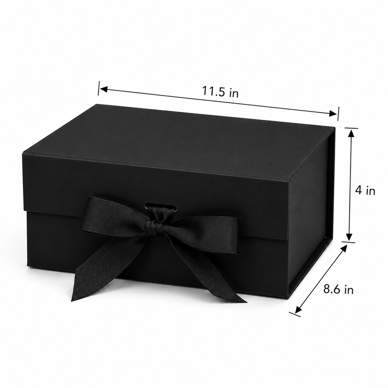 Foldable Rigid Ribbon Tie Gift Box, Black – 11.5 × 8.6 × 4 in | Pack of 10 | SKU 6364