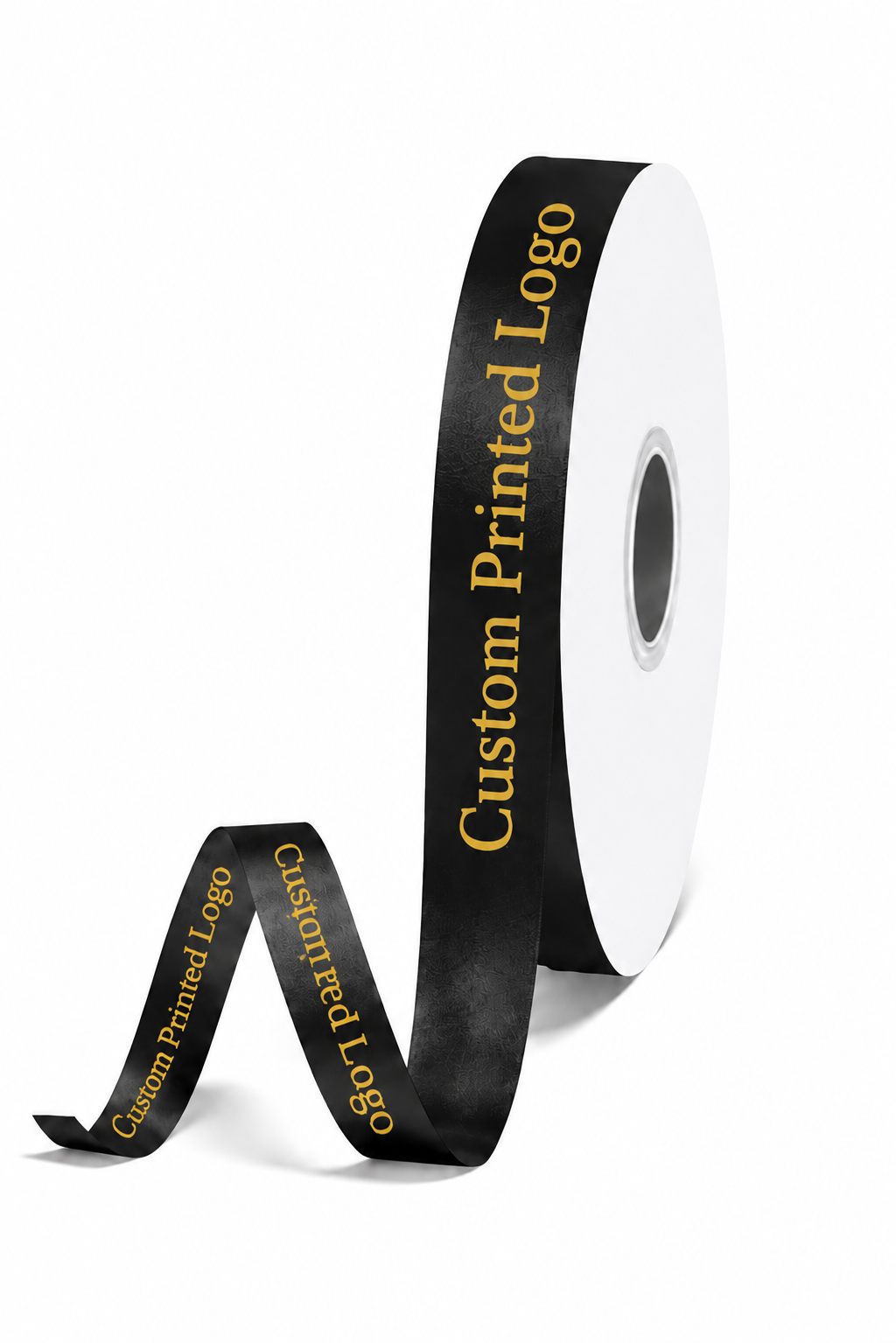 Custom Print Black Solid Single-Face Satin Ribbon – 3 Sizes (⅝″, ⅞″, 1½″)