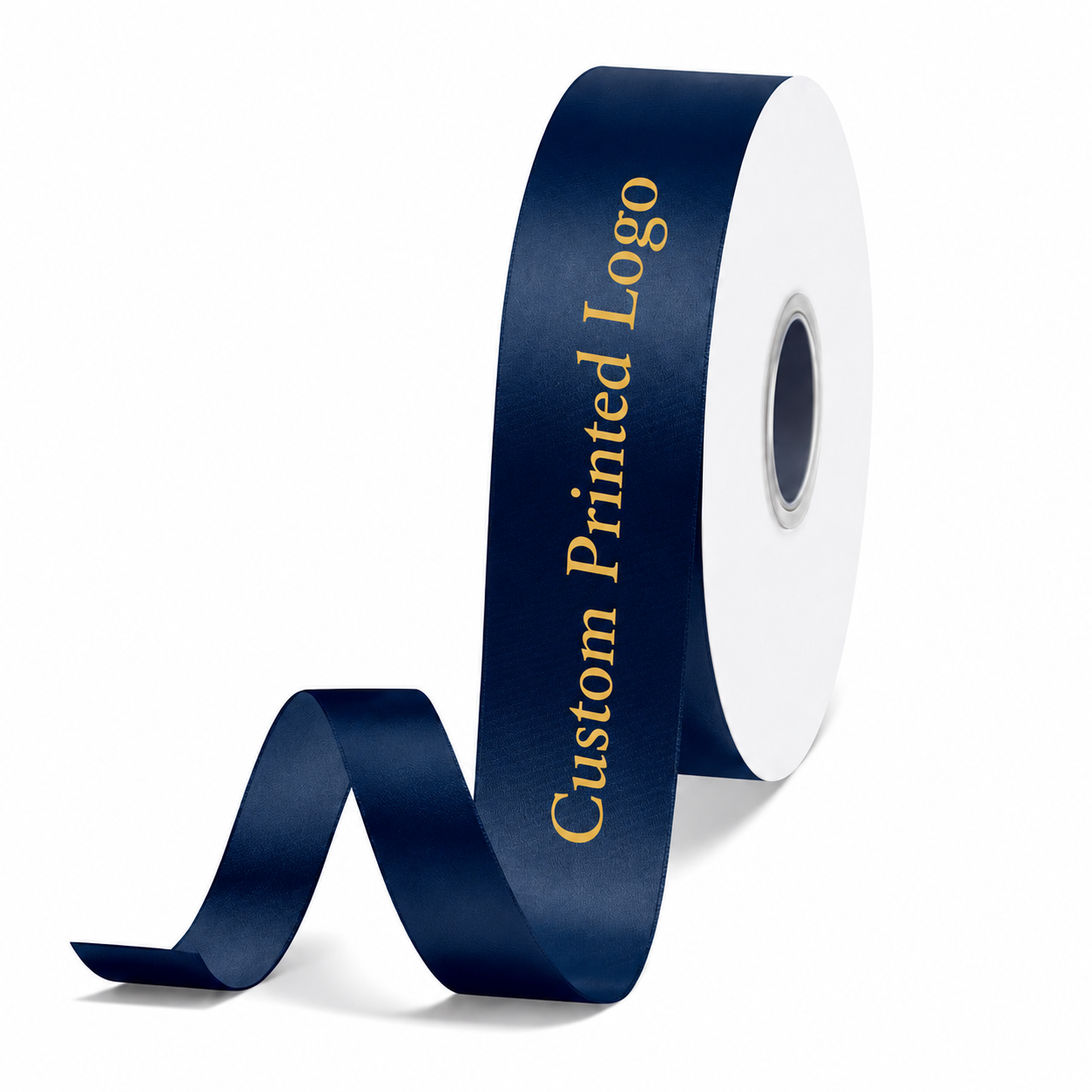 Custom Print Navy Solid Single-Face Satin Ribbon – 3 Sizes (⅝″, ⅞″, 1½″)