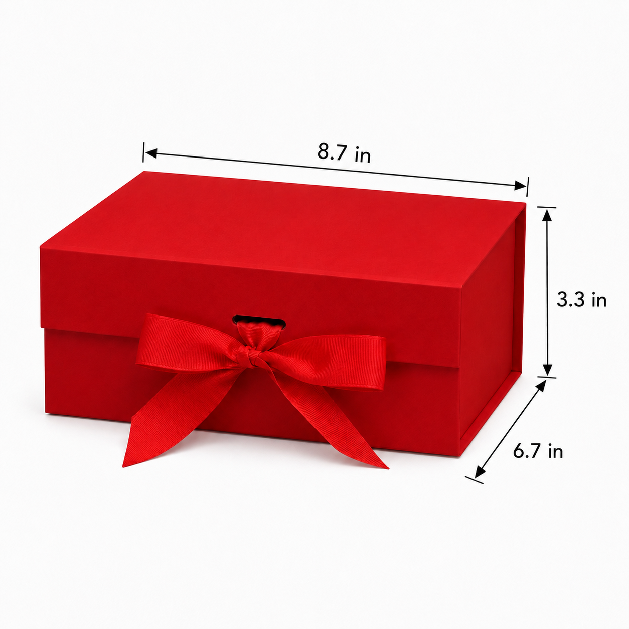 Foldable Rigid Ribbon Tie Gift Box, Red – 8.7 × 6.7 × 3.3 in | Pack of 10 | SKU 6360