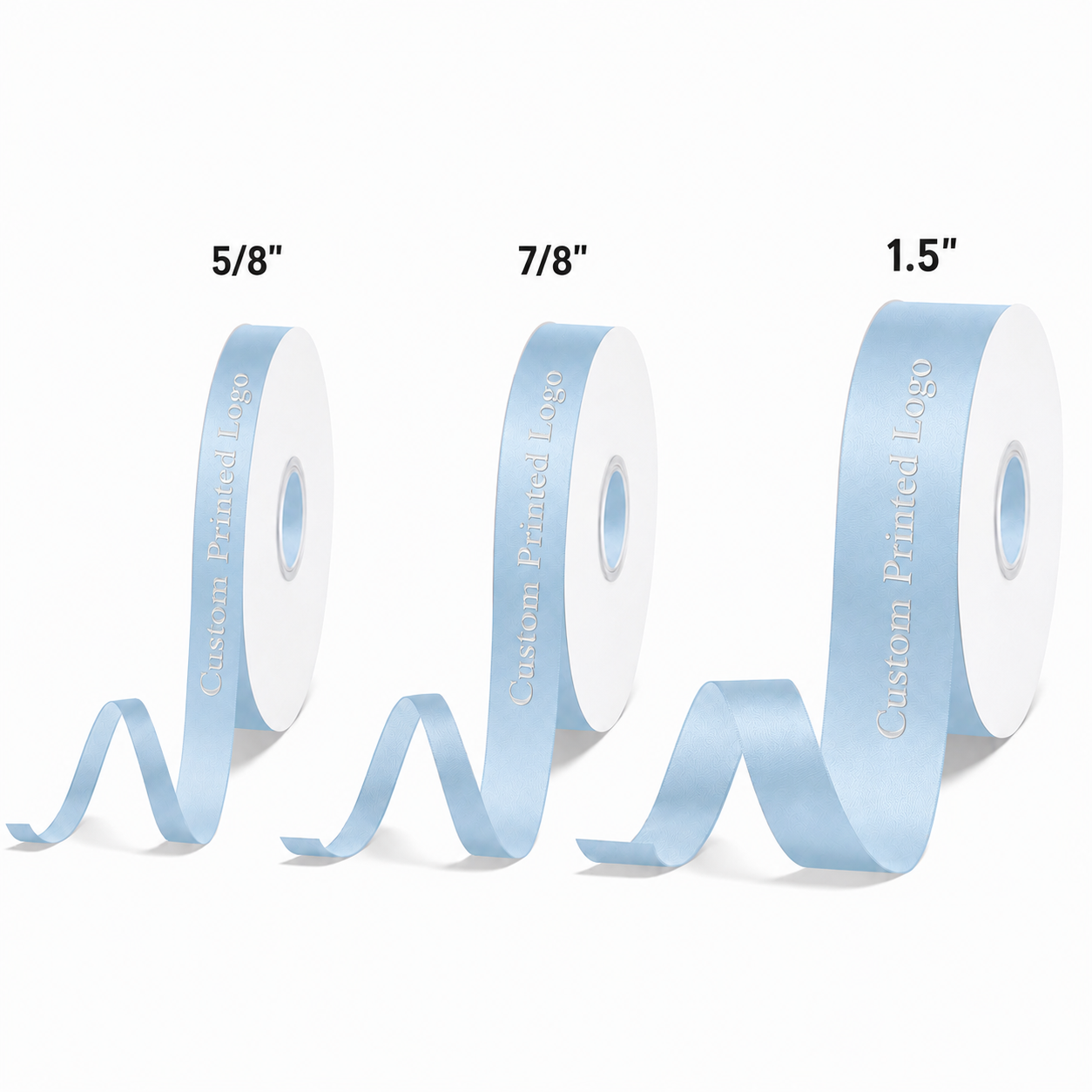 Custom Print Light Blue Solid Single-Face Satin Ribbon – 3 Sizes (⅝″, ⅞″, 1½″)