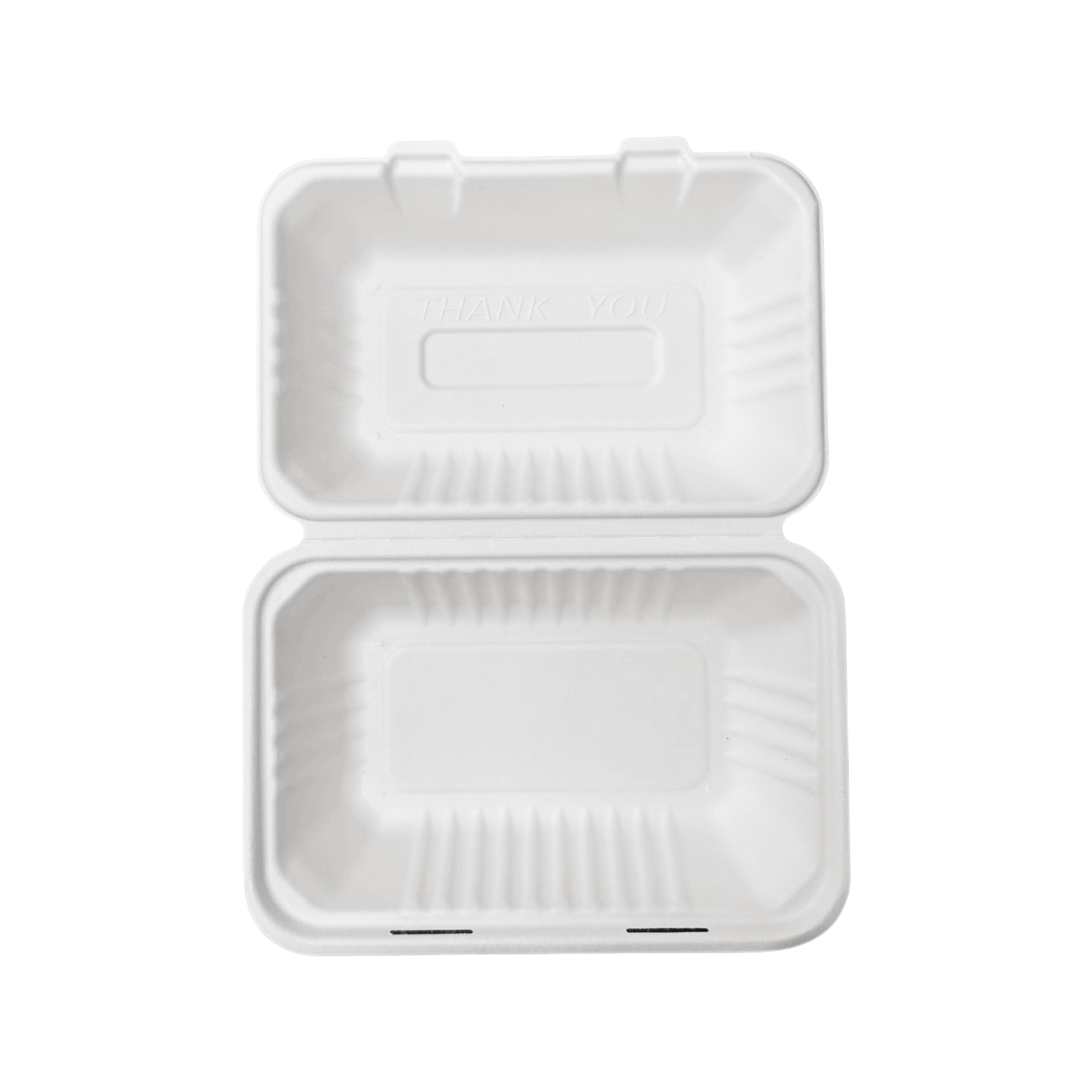 250 Pcs, 9x6x3'', 1-Compartment, Sugarcane Clamshell Food Container