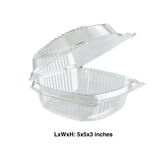 KIS-HQ1105G | 5x5x3 inches Clear Hinged PS Container; $0.120/pc