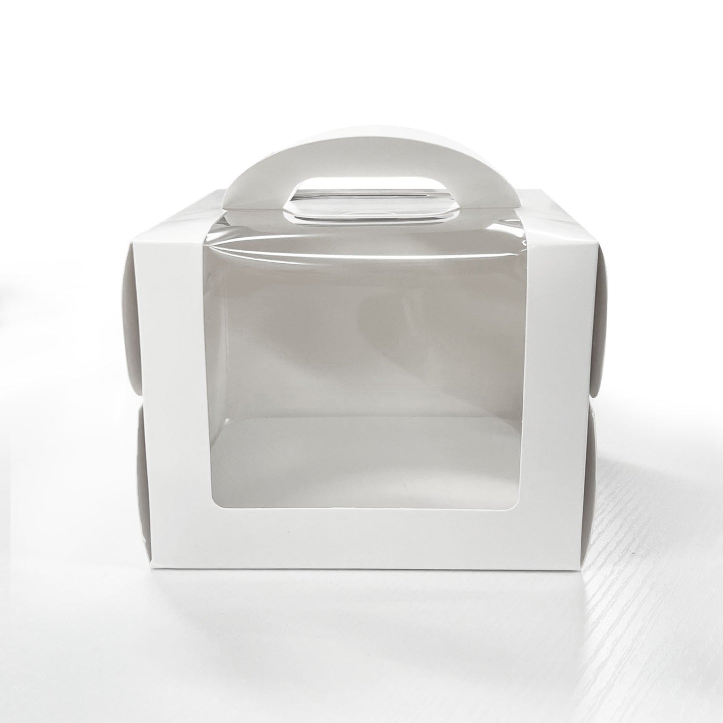 6.25" x 6.25" x 4.75" -Window Cake Boxes White with Handle Extra Cake Board -  Carton of 50 - KIS PAPER - 1281; From $1.279/pc