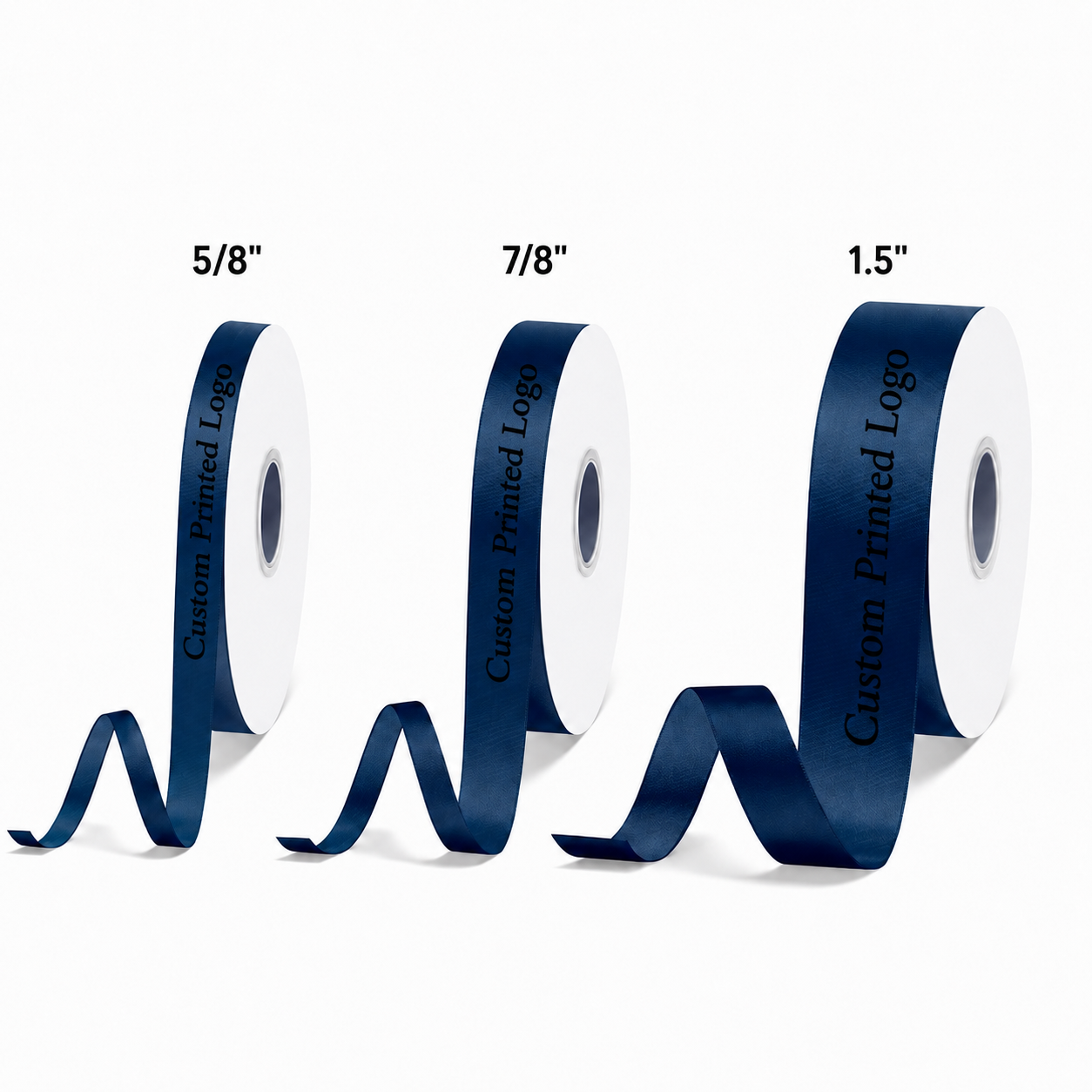 Custom Print Navy Solid Single-Face Satin Ribbon – 3 Sizes (⅝″, ⅞″, 1½″)