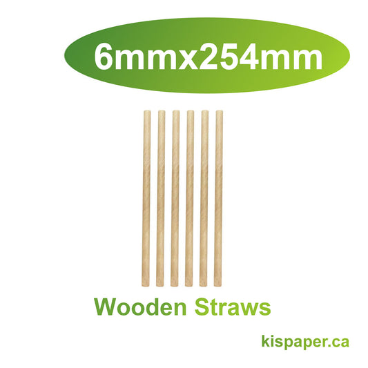 6mm x 254mm - Wooden Straws Paper Wrapped - Carton of 2000 - 1184 - KIS PAPER; $0.048/pc