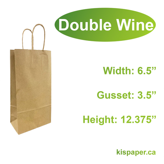 6532B | 250pcs Double Wine 6.5x3.5x12.375 inches Kraft Paper Bags Twisted Handles; $0.33/pc