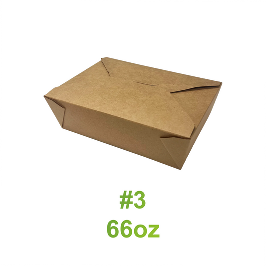 #3 - 66oz Paper Take Out Box Kraft - Carton of 200 - KIS PAPER - 5032; From $0.24/pc