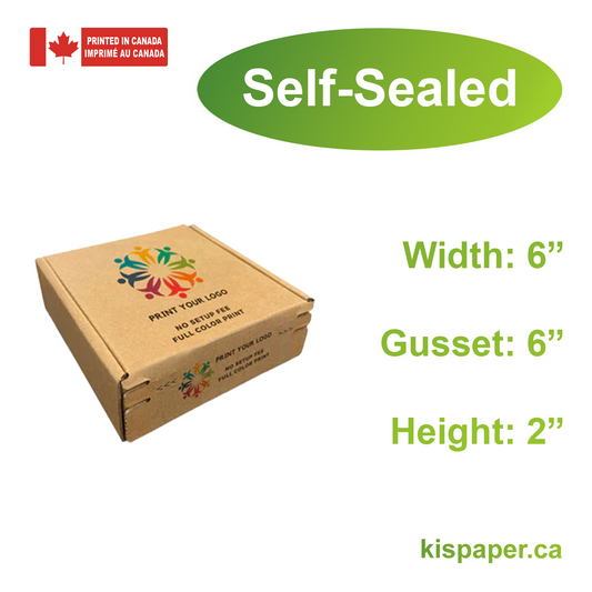 6" x 6" x 2" - Custom Kraft Mailer Boxes Self-Seal Tape - Bundle of 40 - KIS PAPER - 1258; Full Color Custom Print, Printed in Canada; From $1.285/pc