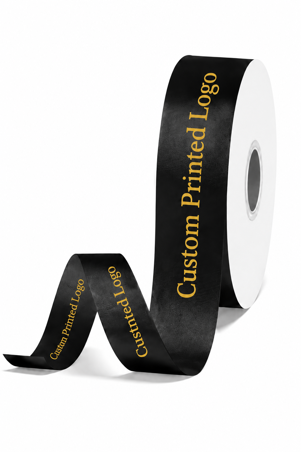 Custom Print Black Solid Single-Face Satin Ribbon – 3 Sizes (⅝″, ⅞″, 1½″)