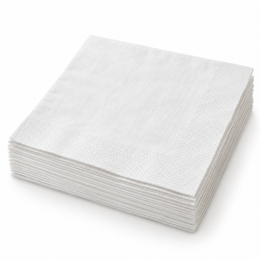 White Lunch / Cocktail Napkins, 12" x 12", 2-Ply, 1/4 Fold, 1200 pcs/case, SKU# 6878 on a white background