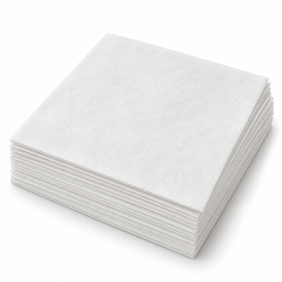 White Airlaid Dinner Napkins, 14" x 14", Flatpack, 1000 pcs/case, SKU# 6879 on a white background