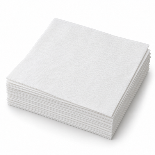 White Airlaid Dinner Napkins, 16" x 16", Flatpack, 1000 pcs/case, SKU# 6880 on a white background