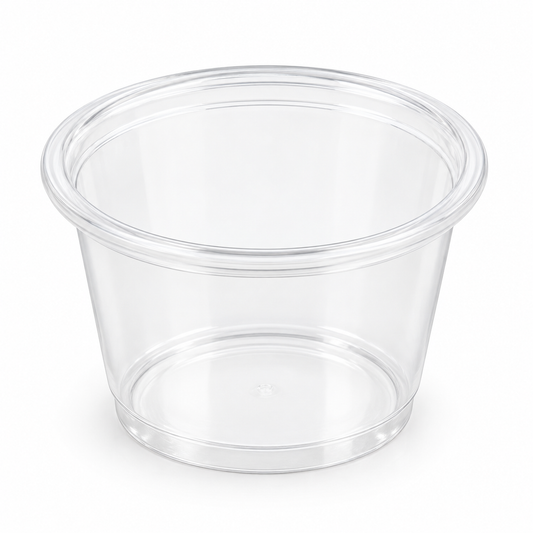1 oz clear plastic portion cup on a white background – SKU 6883