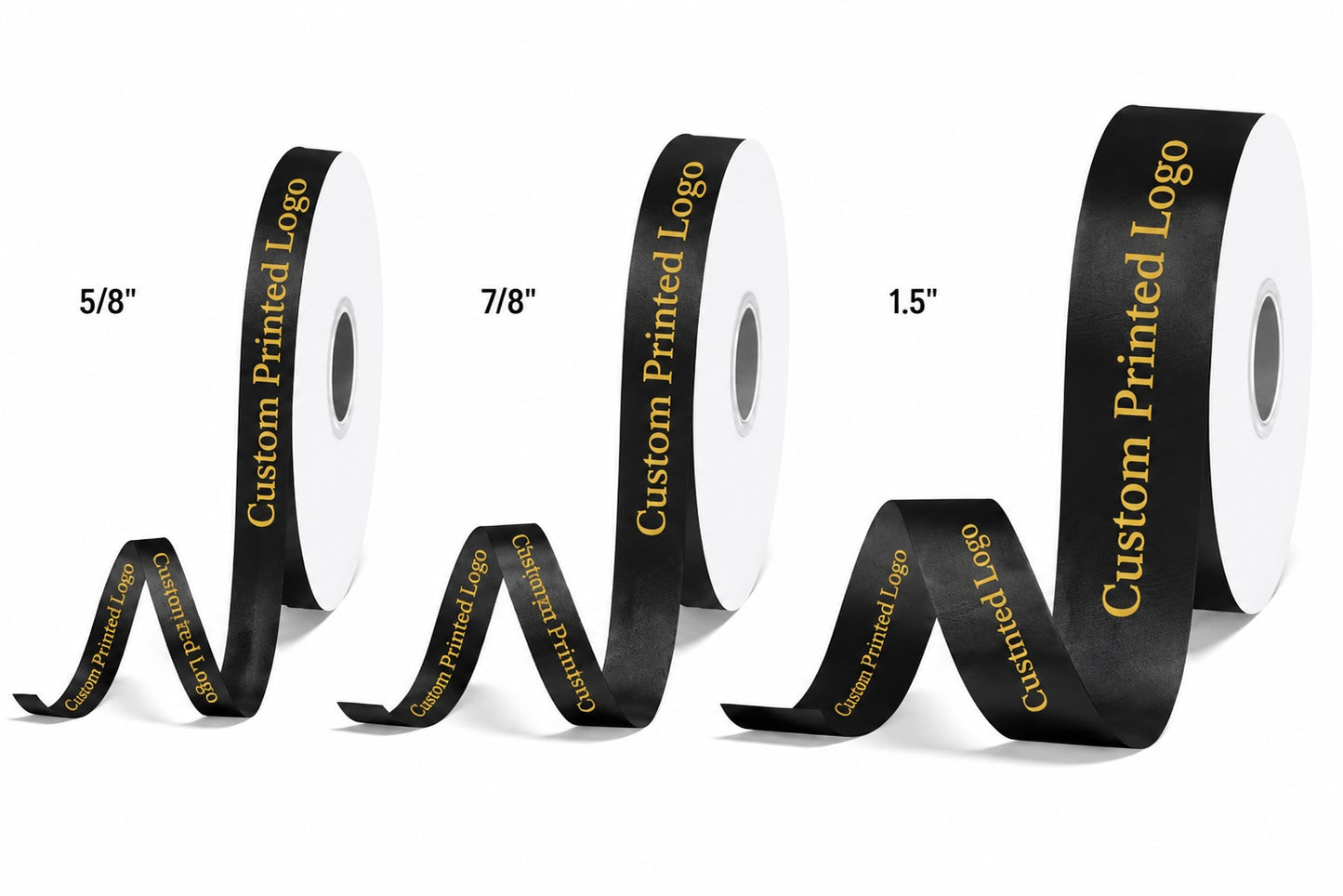 Custom Print Black Solid Single-Face Satin Ribbon – 3 Sizes (⅝″, ⅞″, 1½″)