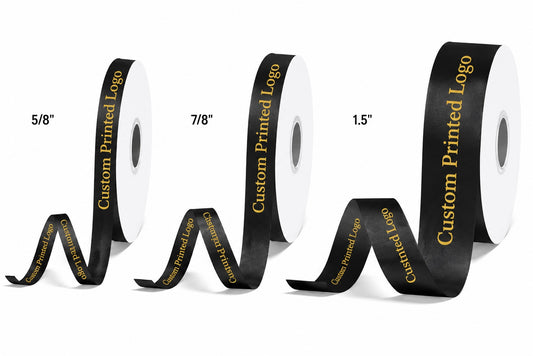 Custom Print Black Solid Single-Face Satin Ribbon – 3 Sizes (⅝″, ⅞″, 1½″)