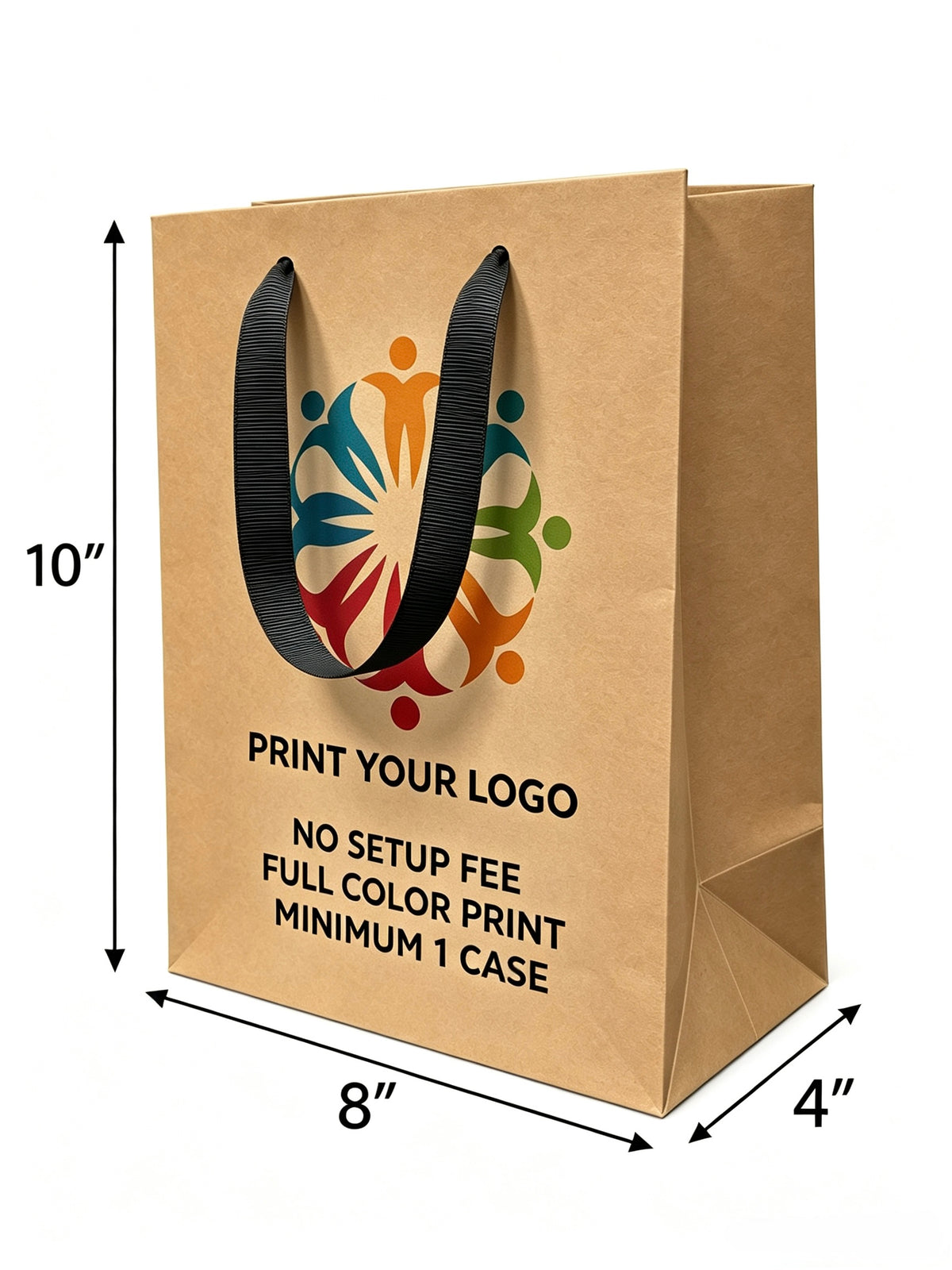 Custom Printed Euro Tote Cub Kraft Paper Bags 8.5" x  4.75" x  10.25" with Ribbon Handles - SKU #5430