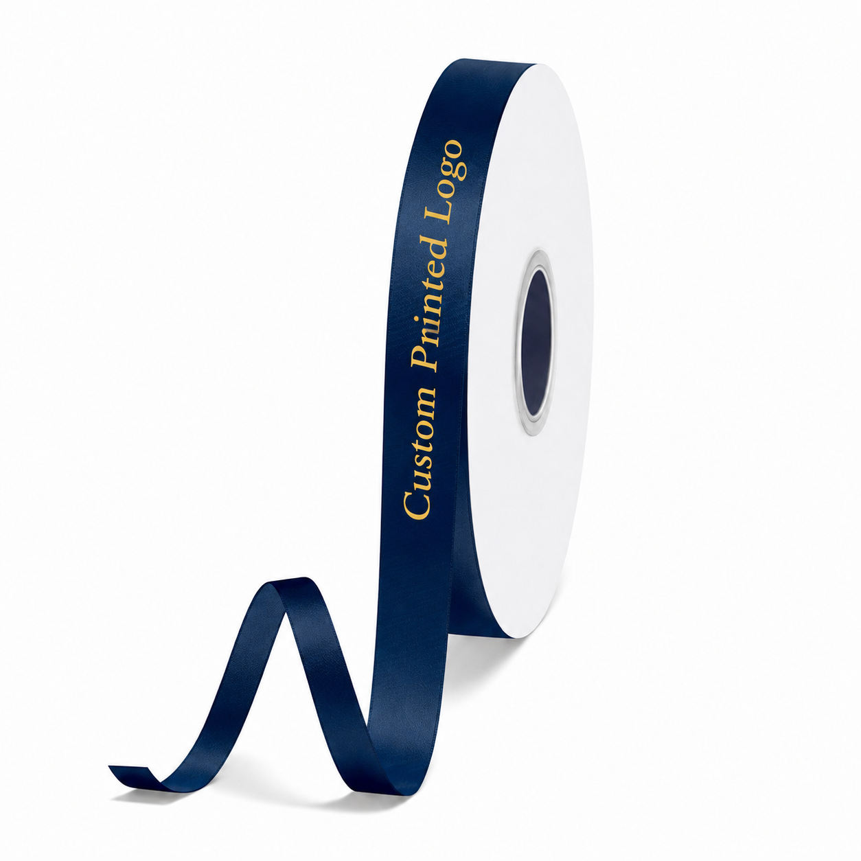 Custom Print Navy Solid Single-Face Satin Ribbon – 3 Sizes (⅝″, ⅞″, 1½″)