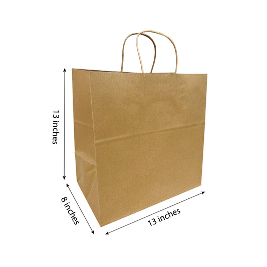 1383B | 200pcs Take Out 13x8x13 inches Kraft Paper Bag Cardboard Insert with Twisted Handles, $0.55/pc