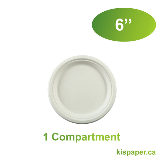 6" - Bagasse Round Plate - Carton of 1000 - KIS PAPER - 1130; $0.042/pc