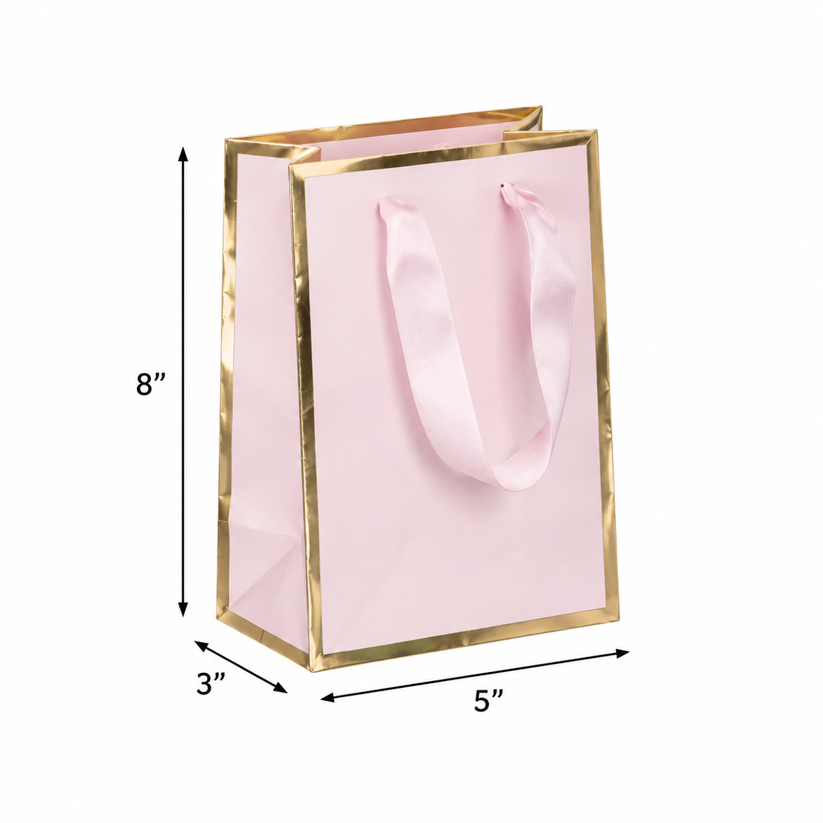 Queen West Gift Paper Bags Gold Foil Edge 5 x 3 x 8 in with Twill Ribbon Handles, 100pcs/case