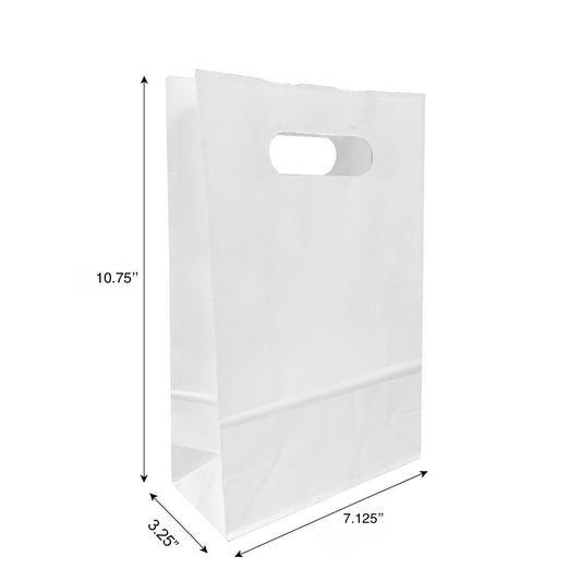 250pcs, Snack, 7 1/8x3 1/4x10 3/4 inches, White Paper Bags, with Die Cut Handles