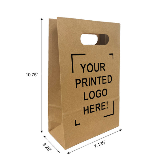 250pcs, Snack, 7 1/8x3 1/4x10 3/4 inches, Kraft Paper Bags, with Die Cut Handles, Custom Print in Canada