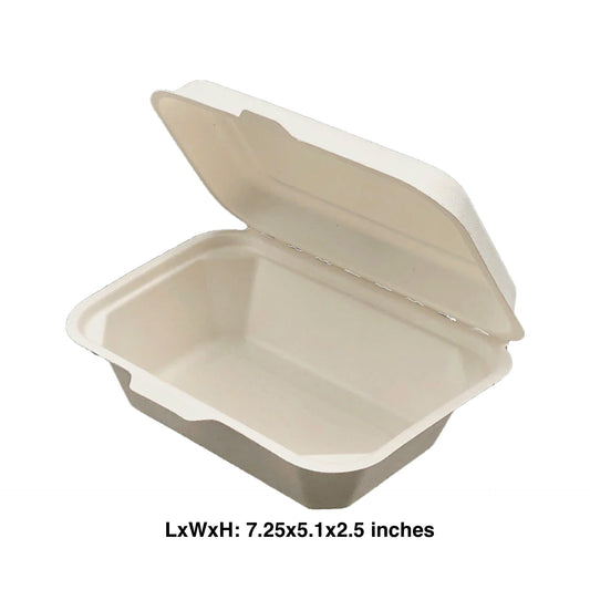 KIS-S600G | 7.25x5x2.5 inches, 1-Compartment, Sugarcane Clamshell Food Container; $0.127/pc
