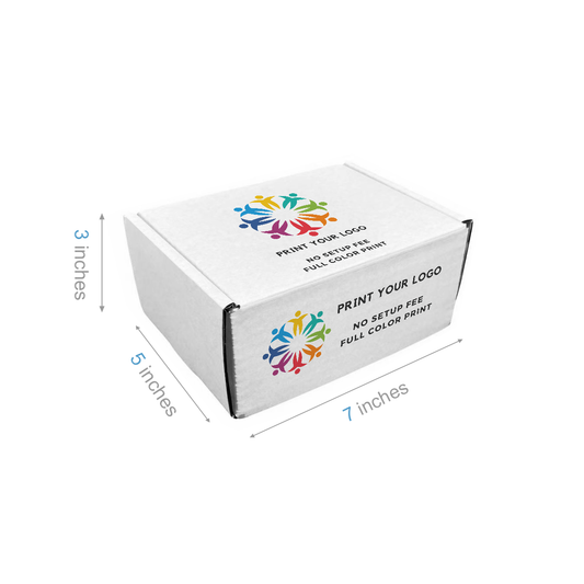 7" x 5" x 3" - Custom White Mailer Boxes - Bundle of 40 - KIS PAPER - 6096; Full Color Custom Print, Printed in Canada; From $2.02/pc