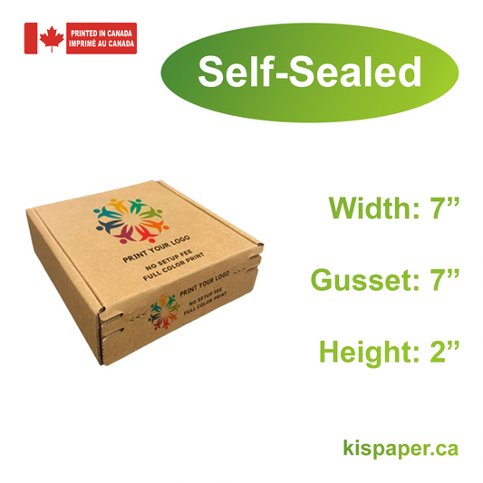 7" x 7" x 2" - Custom Kraft Mailer Boxes Self-Seal Tape - Bundle of 40 - KIS PAPER - 1259; Full Color Custom Print, Printed in Canada; From $1.305/pc