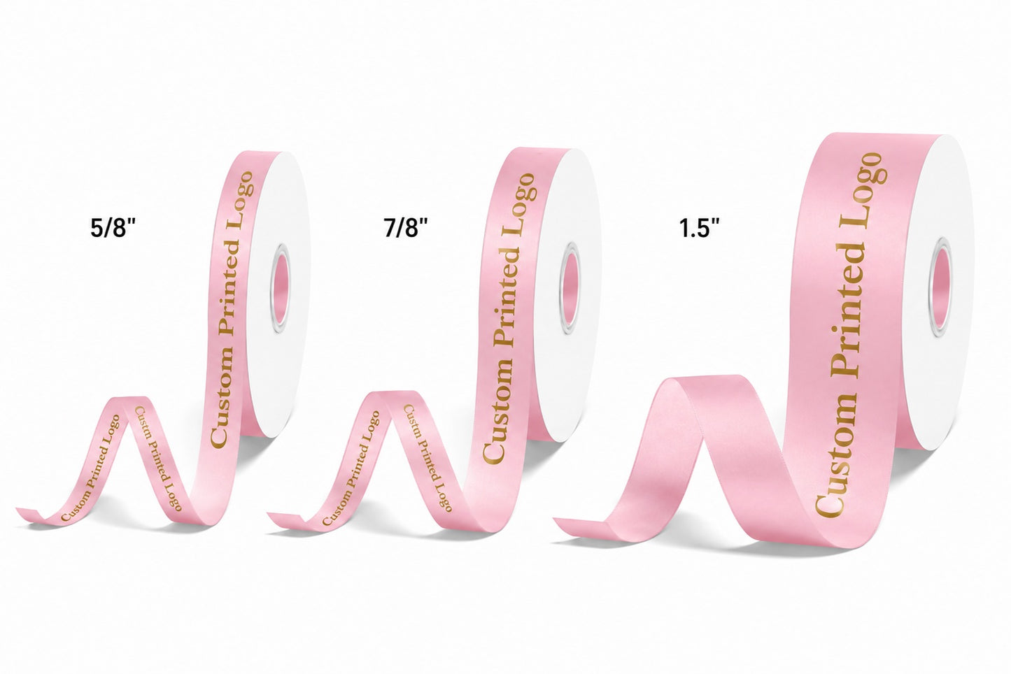 Custom Print Light Pink Solid Single-Face Satin Ribbon – 3 Sizes (⅝″, ⅞″, 1½″)