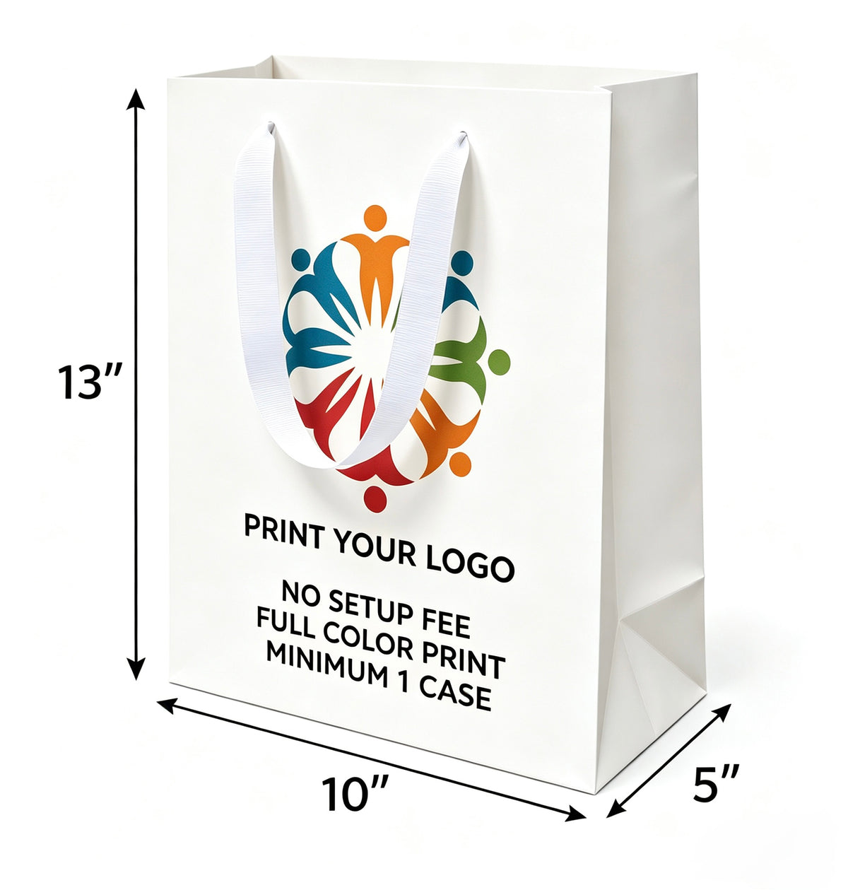 Custom Printed Euro Tote Laminated Debbie White Paper Bags (10″ × 5″ × 13″) with Ribbon Handles - SKU #6660