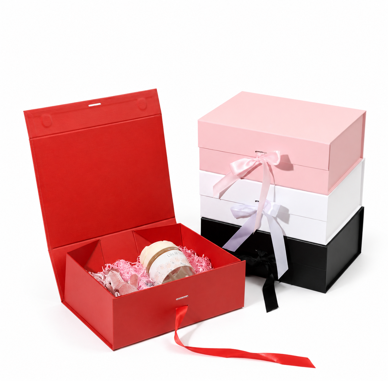 Foldable Rigid Ribbon Tie Gift Box, Black – 11.5 × 8.6 × 4 in | Pack of 10 | SKU 6364