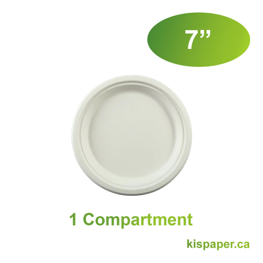 7" - Bagasse Round Plate - Carton of 1000 - KIS PAPER - 1131; $0.053/pc